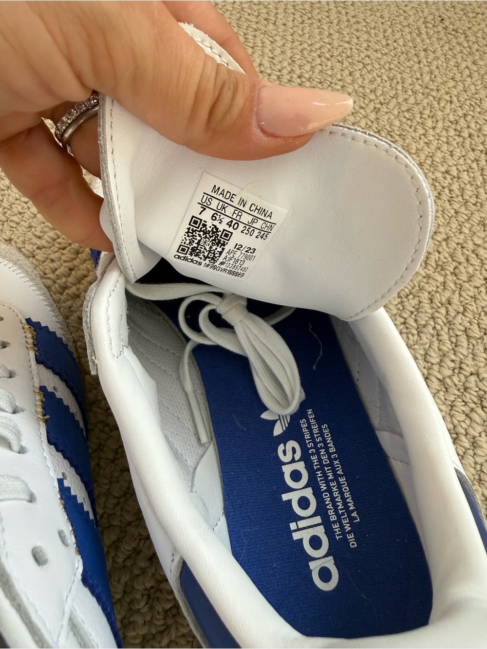 adidas Samba Leather Sneakers — White, Blue & Gum with oversized logo - Picture 2 of 3